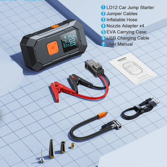 7000A Car Jump Starter 26800Mah Power Bank 150PSI Pump Air Compressor Emergency Battery Booster Power Bank Start
