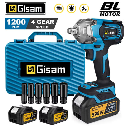 1200N.M Torque Brushless Electric Impact Wrench 1/2 Inch Cordless Wrench Screwdriver Power Tool for Makita 18V Battery Pin