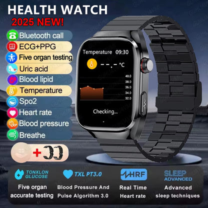 2025New Micro Physical Examination Smart Watch for Men Uric Acid Body Fat Five Organ Health Watches Bluetooth Call Smartbracelet