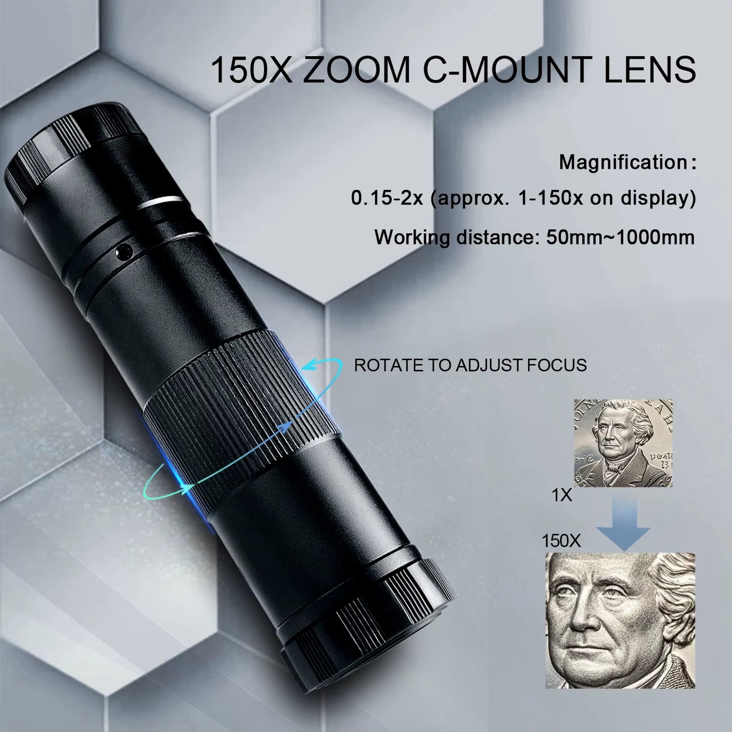 4K Digital Microscope 48MP Microscope for Electronics USB-C Industrial Cameras HDMI 1-150X Zoom C-Mount Lens Phone Pcb Soldering