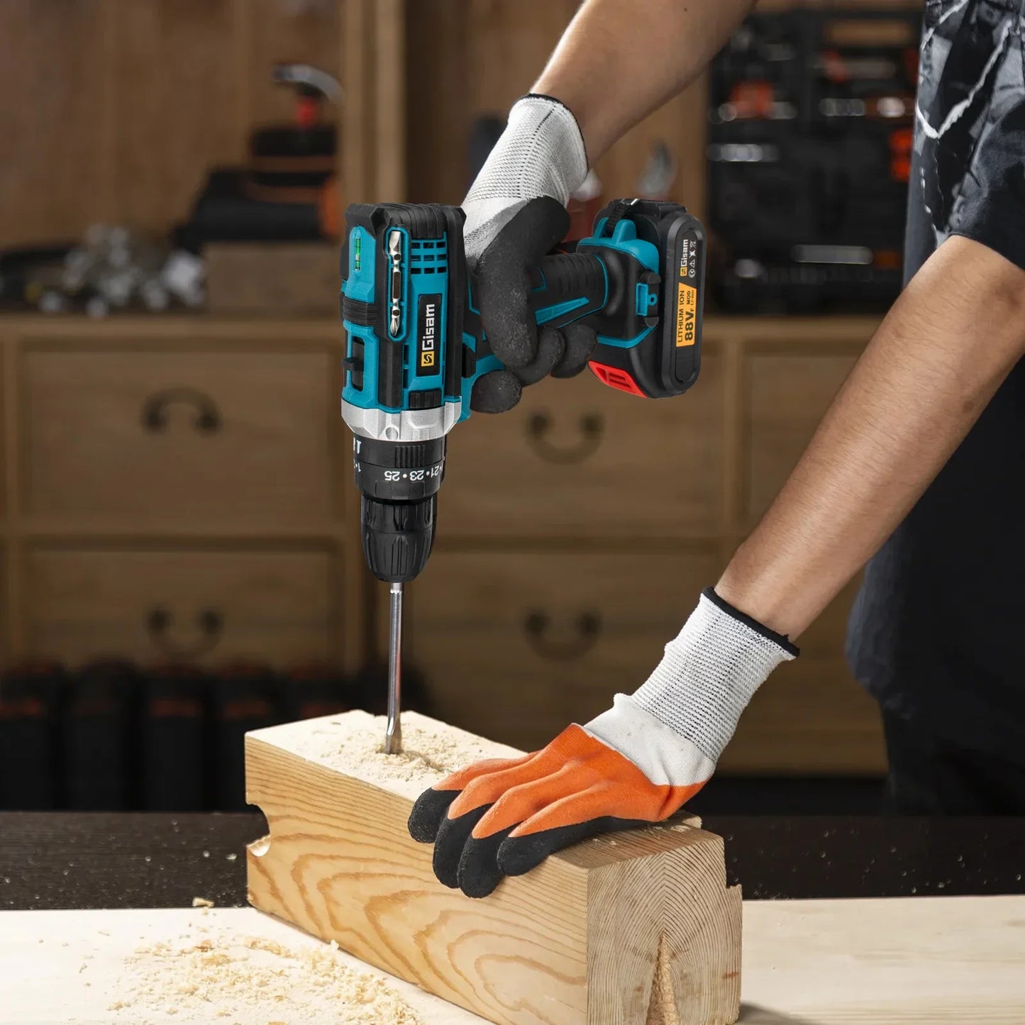 Battery Impact Screwdriver Multifunctional Cordless Drill Power Tool 25+3 Torque Setting 2 Gear Speed Electric Screwdriver