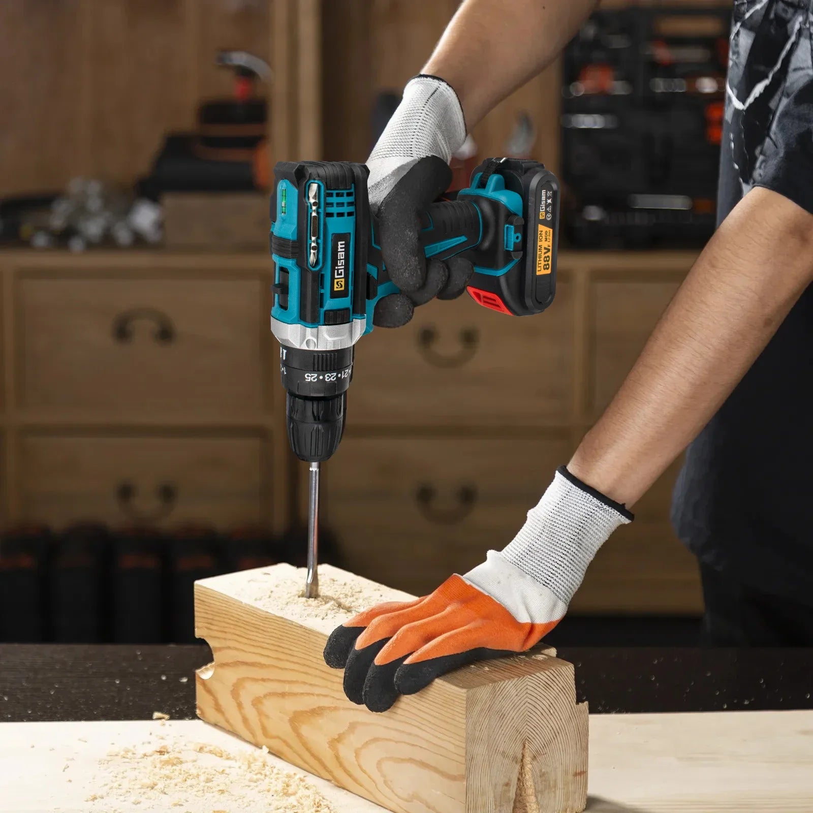 Battery Impact Screwdriver Multifunctional Cordless Drill Power Tool 25+3 Torque Setting 2 Gear Speed Electric Screwdriver