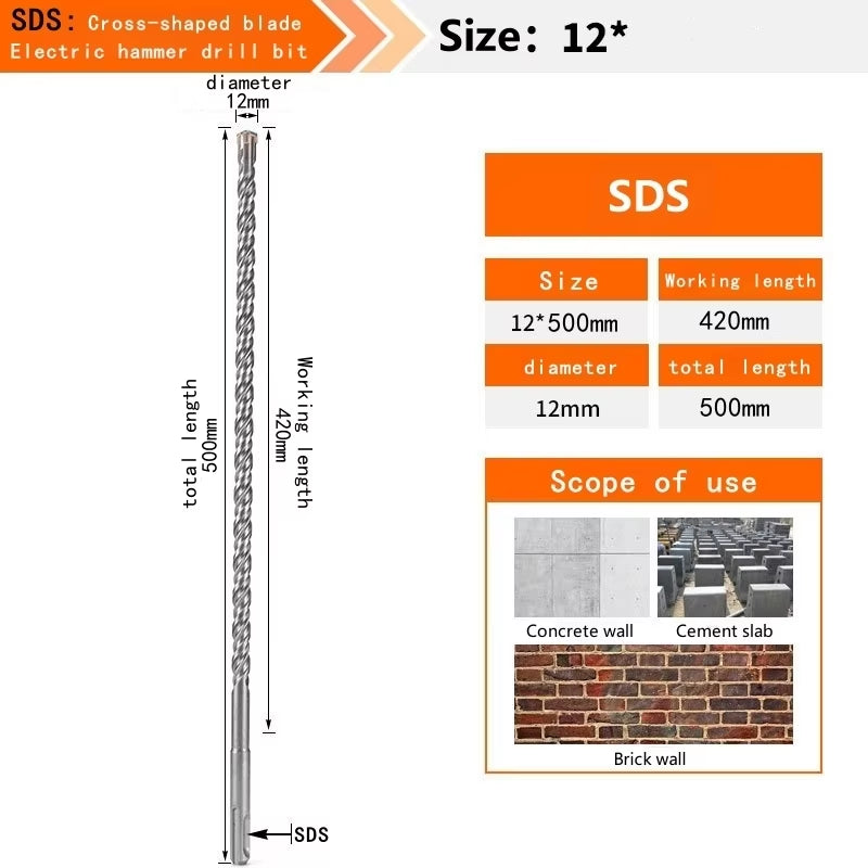 Concrete SDS plus Bit Cross Cutter Head Double Auger Hammer 110 160 210 350 500Mm Wall Brick Block Electric Hammer Masonry Bit