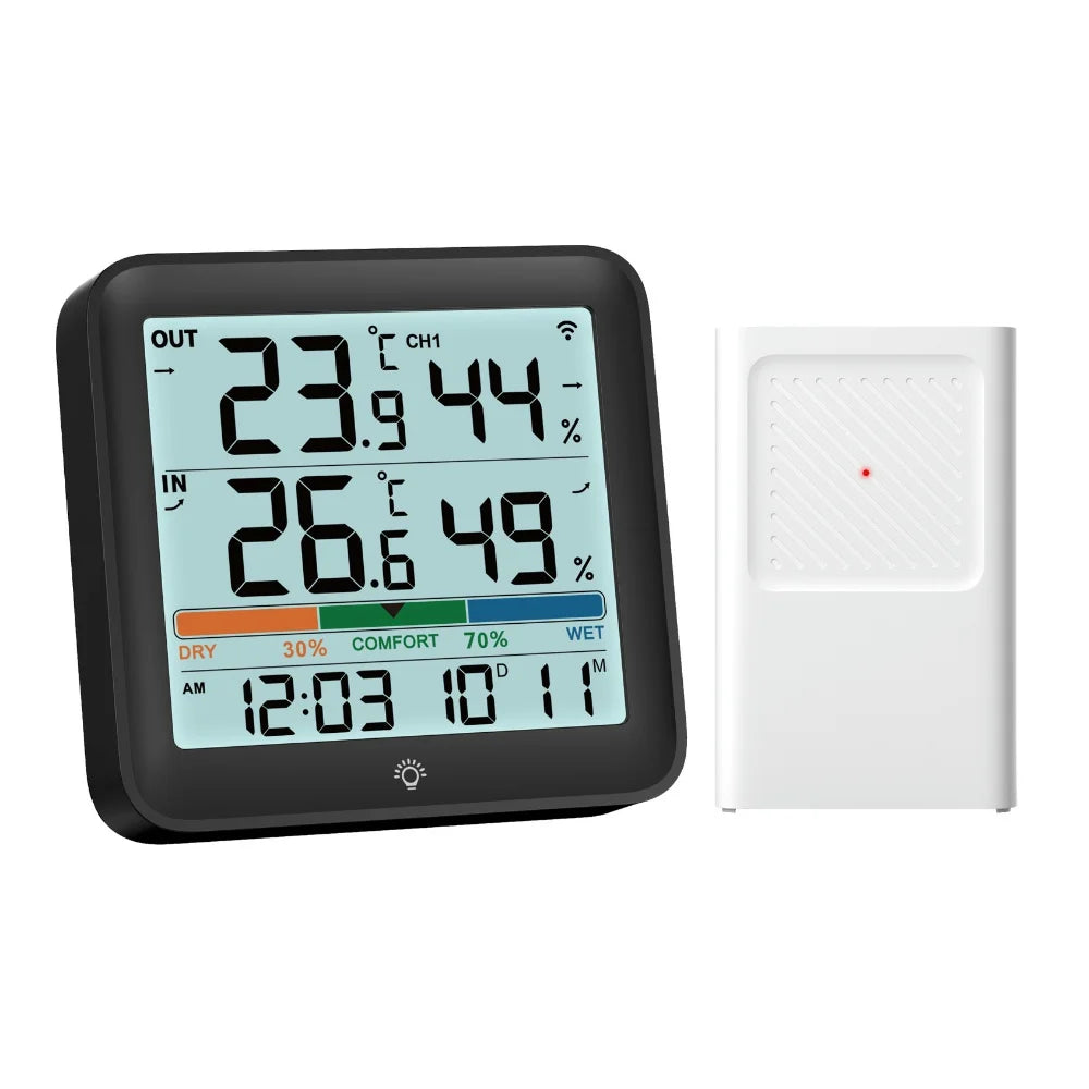 Weather Station Indoor Outdoor Wireless Thermometer Hygrometer with 1 Remote Sensor Temperature and Humidity Gauge Meter Monitor