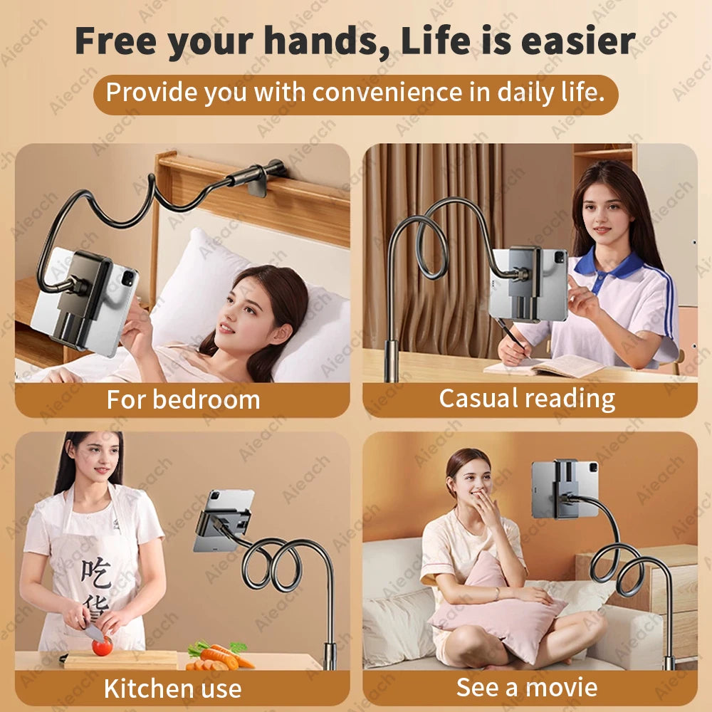 Gooseneck Tablet Stand Holder, Tablet Holder Metal+Abs Adjustable 360° Rotating Arm for 4.7-11" Ipad/Tablets Desk/Bed Mount