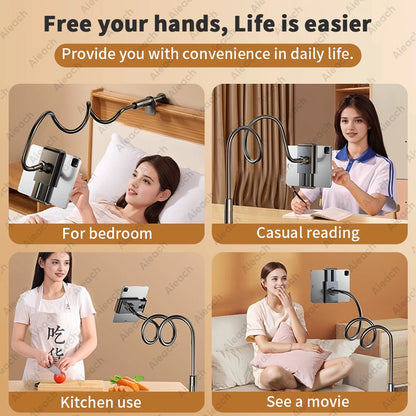 Gooseneck Tablet Stand Holder, Tablet Holder Metal+Abs Adjustable 360° Rotating Arm for 4.7-11" Ipad/Tablets Desk/Bed Mount