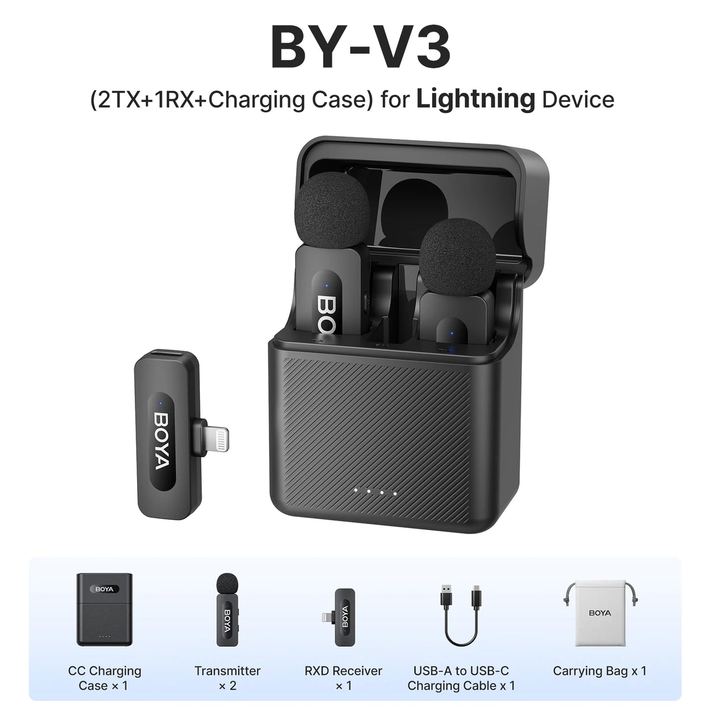 BY-V3 Wireless Lavalier Lapel Mirophone Noise-Cancelling Rechargeable Mic for Iphone Android Camera Live Streaming Vlogging