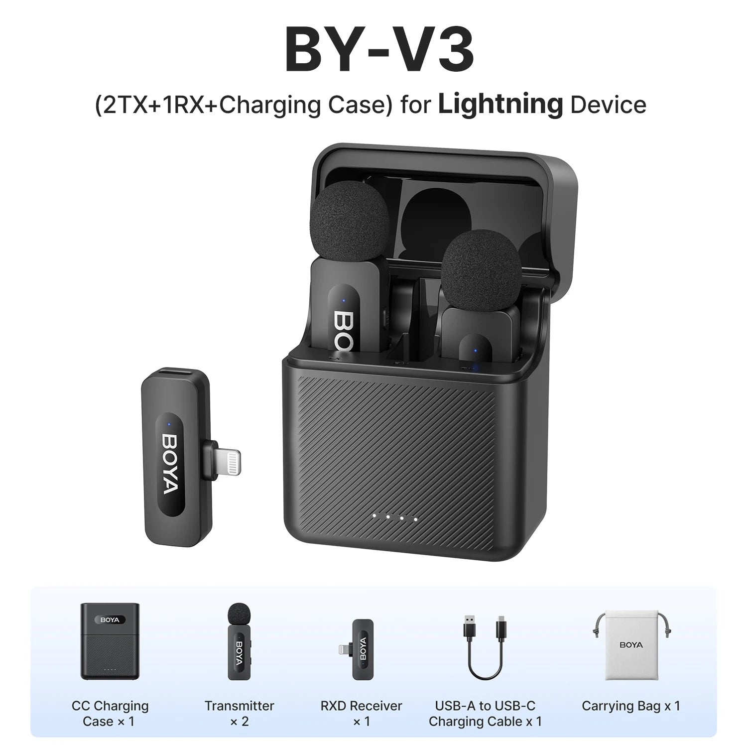 BY-V3 Wireless Lavalier Lapel Mirophone Noise-Cancelling Rechargeable Mic for Iphone Android Camera Live Streaming Vlogging