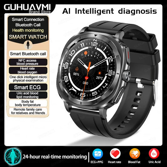2025New HOT Nursing Grade Health Watch Uric Acid Blood Pressure Blood Oxygen Body Analysis Body Fat Smartwatch ECG+PPG Clock Men
