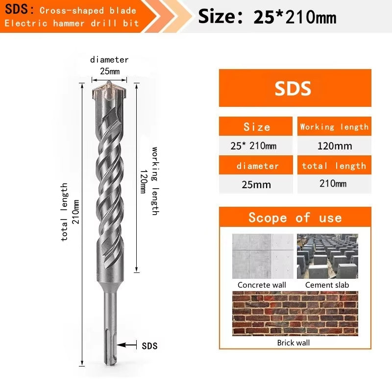 Concrete SDS plus Bit Cross Cutter Head Double Auger Hammer 110 160 210 350 500Mm Wall Brick Block Electric Hammer Masonry Bit