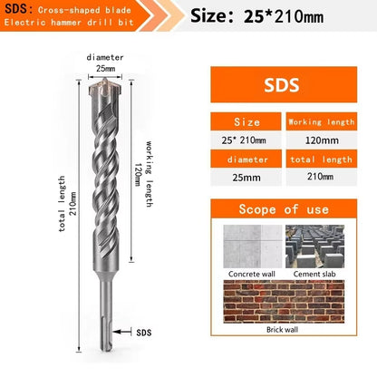 Concrete SDS plus Bit Cross Cutter Head Double Auger Hammer 110 160 210 350 500Mm Wall Brick Block Electric Hammer Masonry Bit