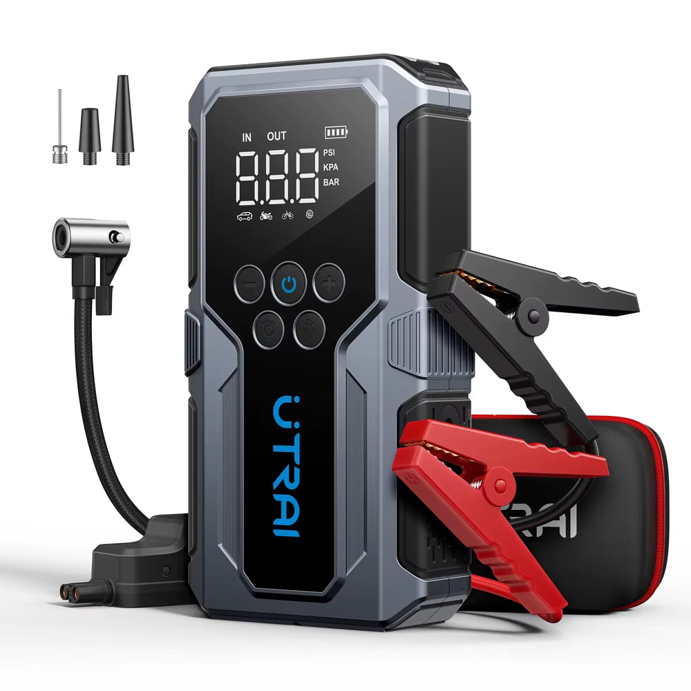 1500A Car Jump Starter Power Bank Portable 150PSI Air Pump Car Battery Emergency Boosters Starting Device Car Starter 2024