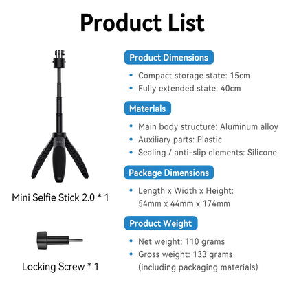 Mini Quick Release Selfie Stick Tripod Portable Adjustable Length for Gopro Insta360 DJI Osmo Action Action Camera