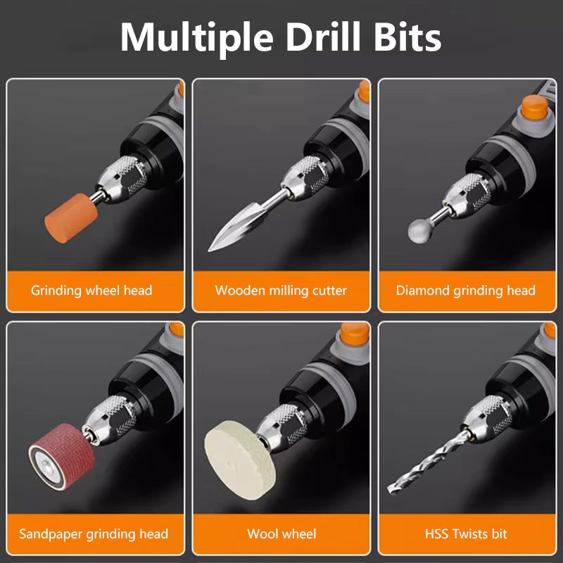 35W USB Cordless Rotary Tool Dremel DIY Mini Drill Engraving Pen Electric 3 Speed Mini Wireless Drill Set 8500R-21000R/Min