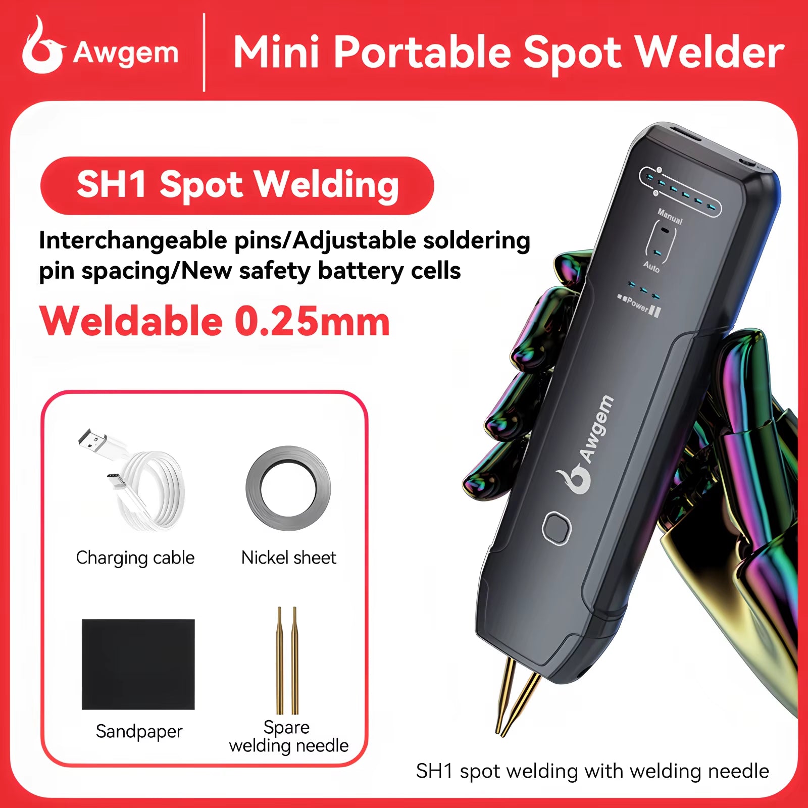 Portable Spot Welder DIY Handheld Spot Welding Machine 90 Gears Adjustable Spot Welding for 18650 Lithium Battery