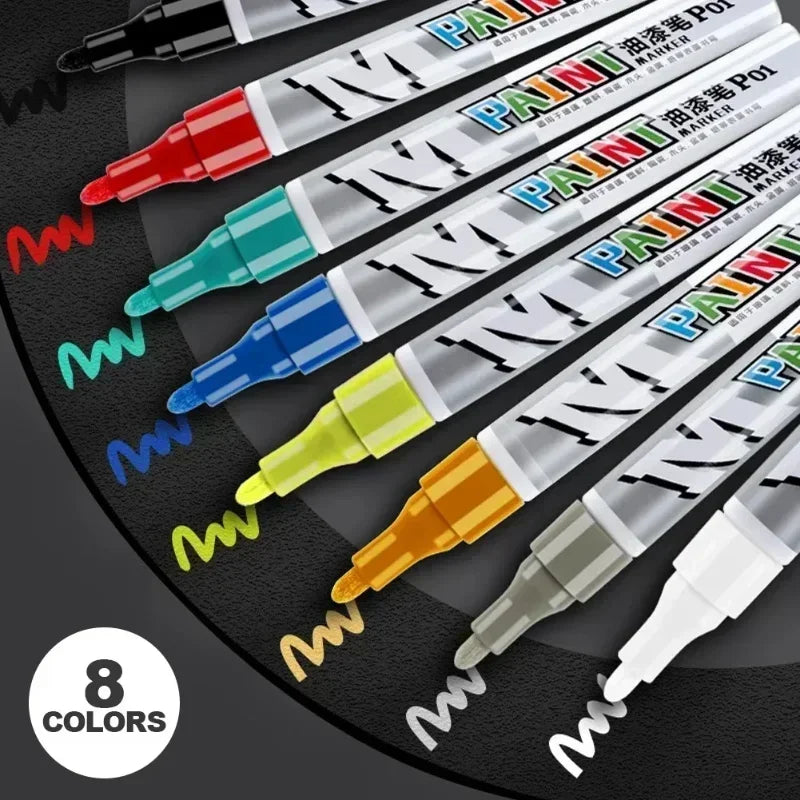 Car Paint Scratches Repair Brush Pen Waterproof Water Paint Marker Pen Car Tire Tread Care Automotive Black White Red Silver