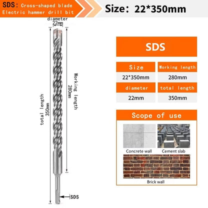 Concrete SDS plus Bit Cross Cutter Head Double Auger Hammer 110 160 210 350 500Mm Wall Brick Block Electric Hammer Masonry Bit