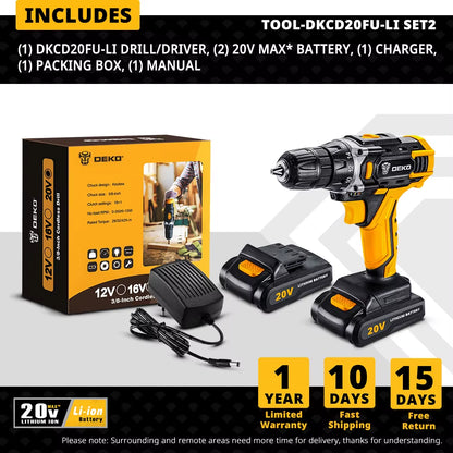 20V Cordless Electric Drill DC Lithium-Ion Battery 3/8-Inch for Home DIY Mini Wireless Power Driver Woodworking Tools