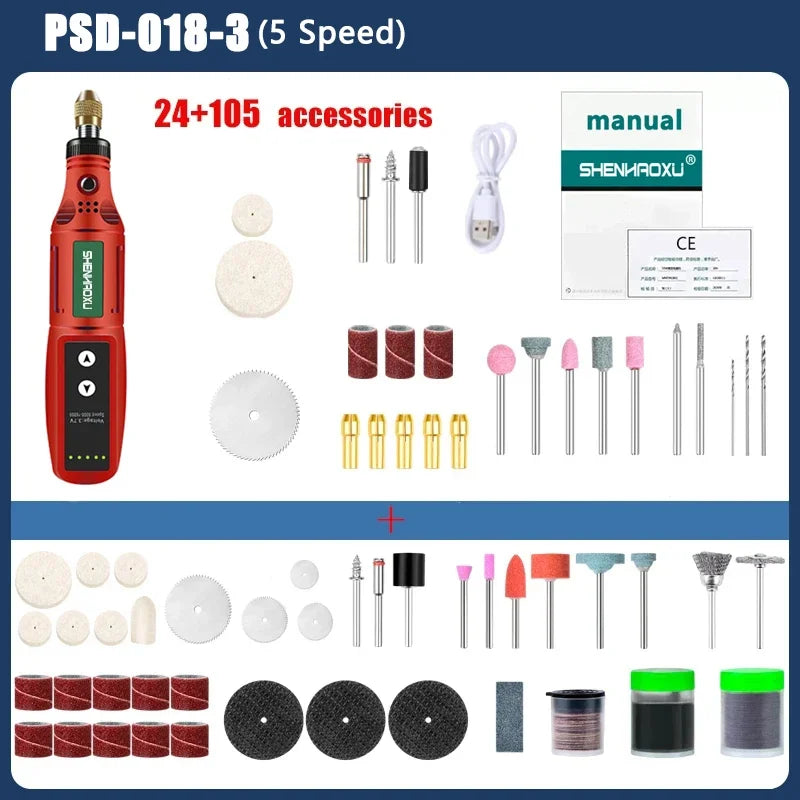 Electric Grinder USB Charging Speed Adjustment Forward and Reverse Carving Grinding Word Polishing Machine Cutting Mini Drill