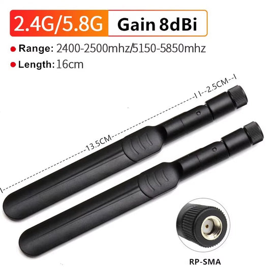 2 X 8Dbi Wifi Antenna 2.4Ghz 5.8Ghz Dual Band RP-SMA Male +2 X 15CM I-P-E-X-1 to RP-SMA Female Pigtail Cable for Wireless Router