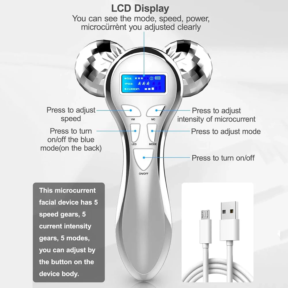 4D EMS Face Massager Roller Microcurrent Vibration Facial V Lifting Massage Devices Beauty Skin Care Tool for Neck Eye Body