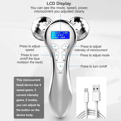 4D EMS Face Massager Roller Microcurrent Vibration Facial V Lifting Massage Devices Beauty Skin Care Tool for Neck Eye Body