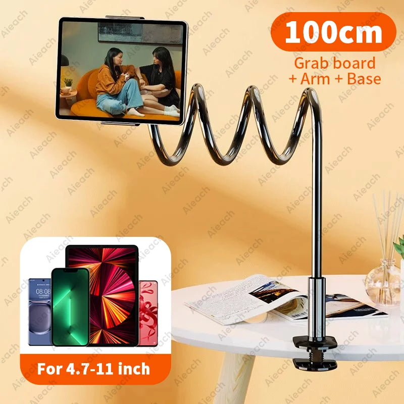 Gooseneck Tablet Stand Holder, Tablet Holder Metal+Abs Adjustable 360° Rotating Arm for 4.7-11" Ipad/Tablets Desk/Bed Mount
