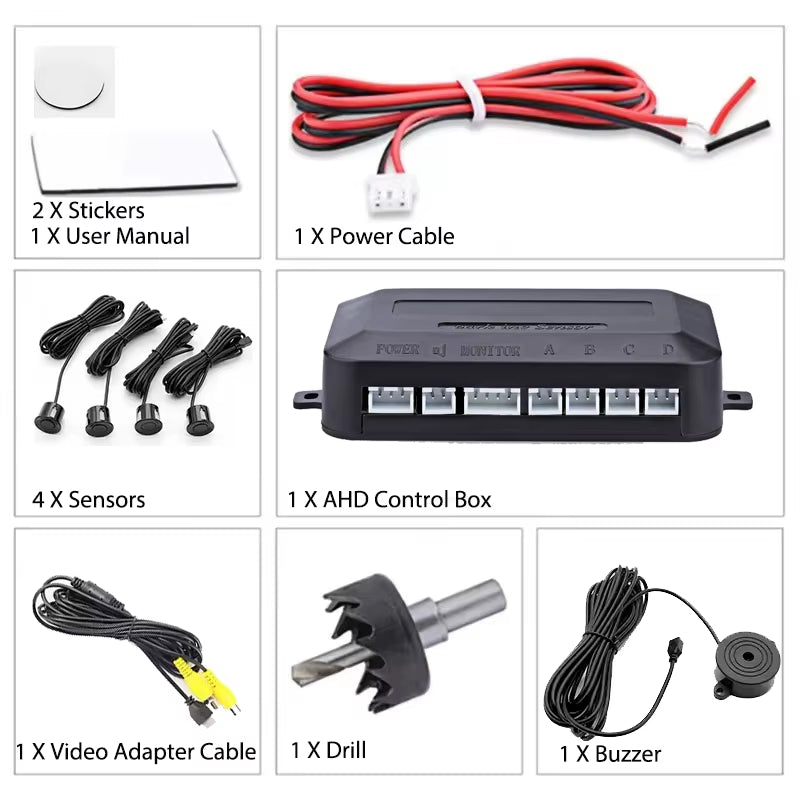 Firstsafe Factory CVBS AHD Video Parking 4 Sensors Car Reverse Backup Rear Buzzer Radar Monitor System Support Android System