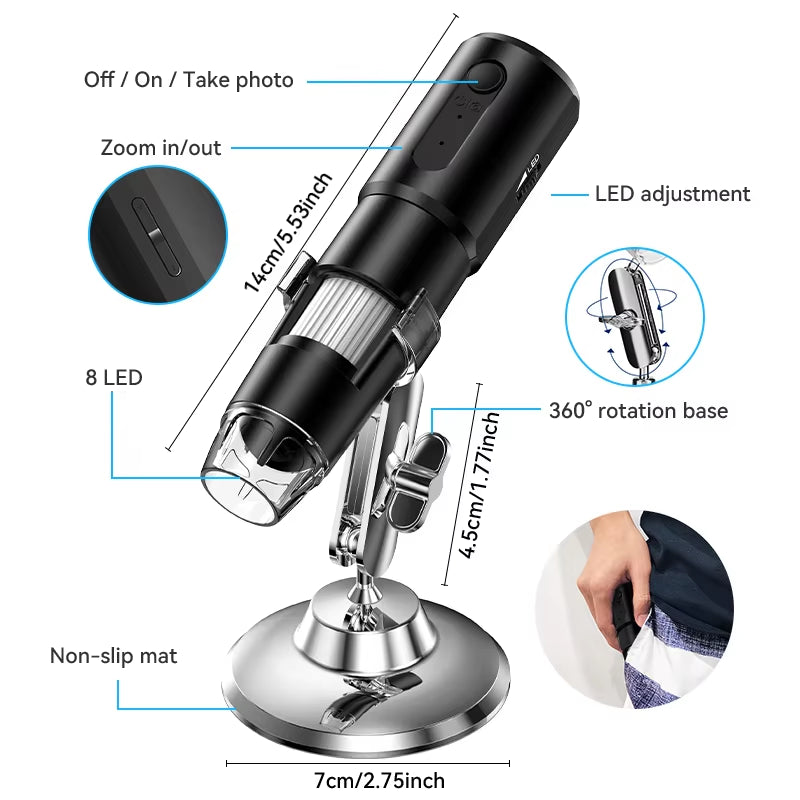 Wireless Digital Microscope 50X-1000X Magnification Flexible Stand for Android IOS Iphone PC Electronic Stereo Wifi Microscope