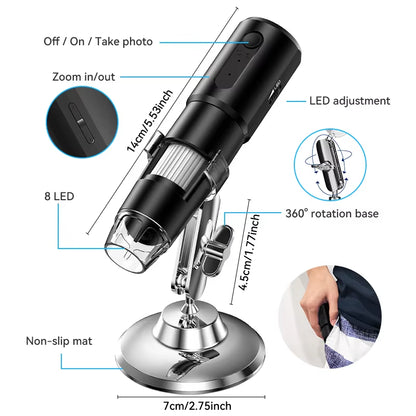 Wireless Digital Microscope 50X-1000X Magnification Flexible Stand for Android IOS Iphone PC Electronic Stereo Wifi Microscope