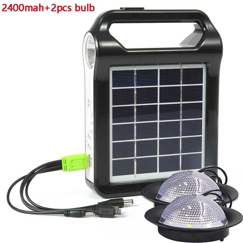Portable 15W Rechargeable Solar Panel Power Storage Generator Kit USB Charger with Lamp Lighting Home Solar Energy System