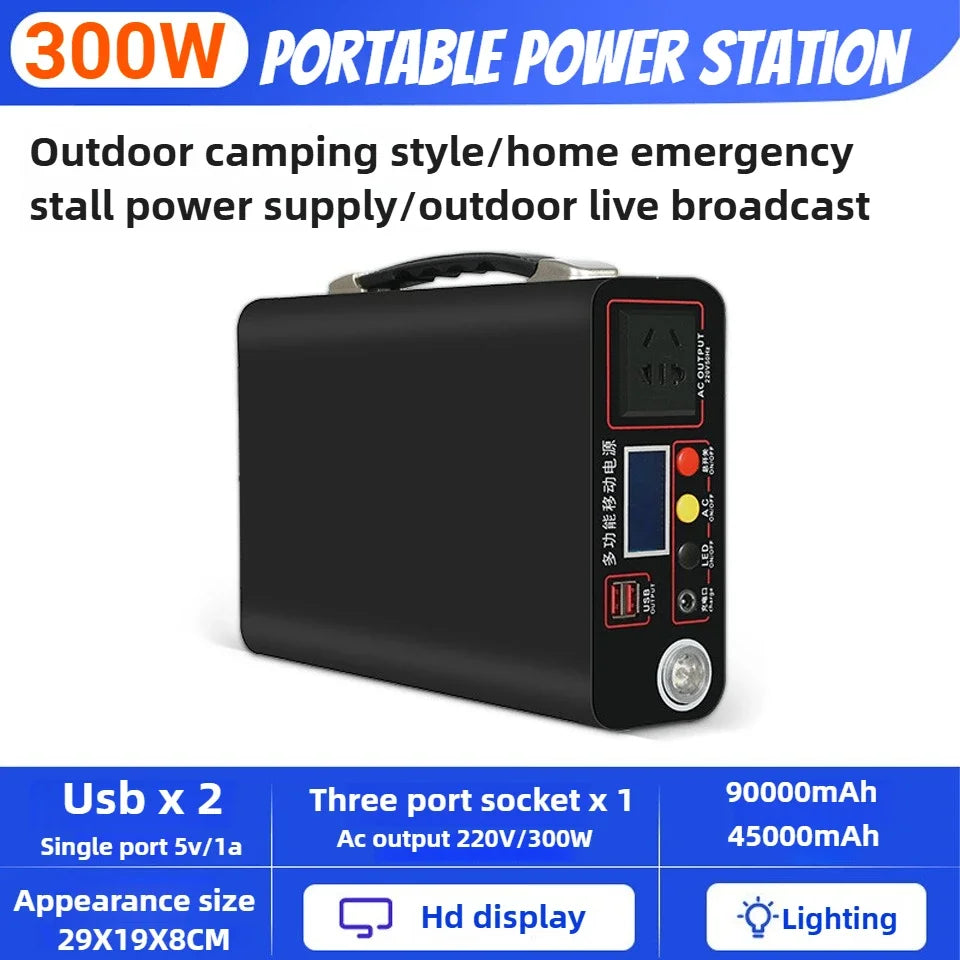 300W 220V 90000Mah Portable Power Station Solar Generator Outdoor Camping Emergency Mobile Power Bank Lifepo4 Backup Battery
