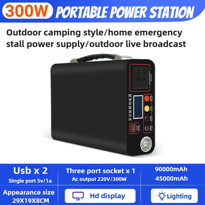 300W 220V 90000Mah Portable Power Station Solar Generator Outdoor Camping Emergency Mobile Power Bank Lifepo4 Backup Battery