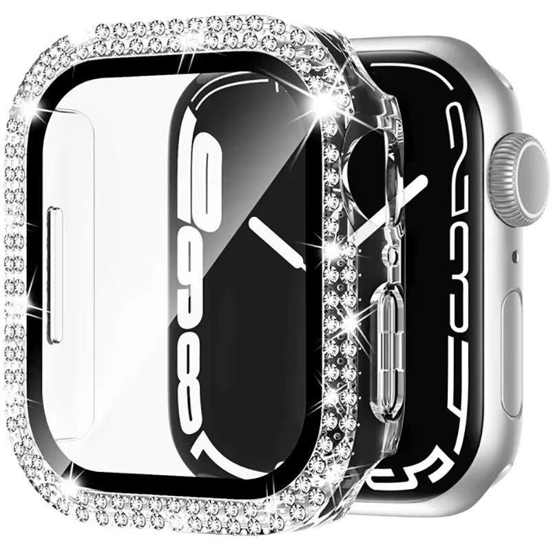 Glass+Diamond Cover for Apple Watch Case 46Mm 40Mm 44Mm 41Mm 42Mm 45Mm Bling Bumper Protector Iwatch Series 10 9 Se 5 6 7 8 Case