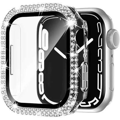 Glass+Diamond Cover for Apple Watch Case 46Mm 40Mm 44Mm 41Mm 42Mm 45Mm Bling Bumper Protector Iwatch Series 10 9 Se 5 6 7 8 Case