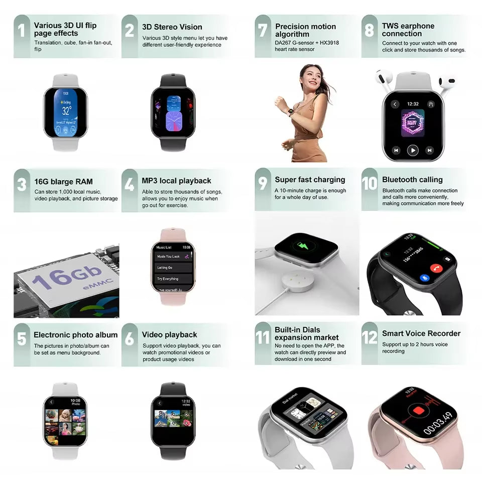 2025 Series 10 Watch 10 GPS Smart Watch Memory Music Video Bluetooth Call Heart Rate Waterproof NFC Smartwatch for Android IOS