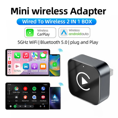 2025 New 2IN1 Wireless Carplay Android Auto USB Adapter Dongle Smart Mini Box Plug Play for VW Toyota Nissan Honda Ford Benz KIA