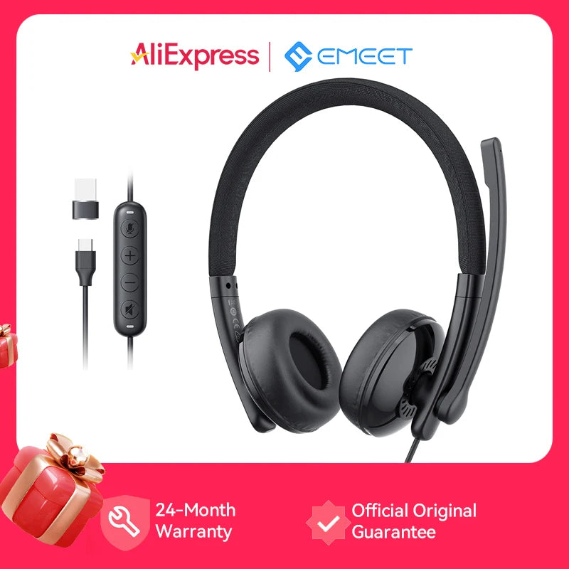 Wired Headset with Microphone Call Center USB Headphones ENC Noise Cancelling Office Cable Earphones for Phone/Pc Computer