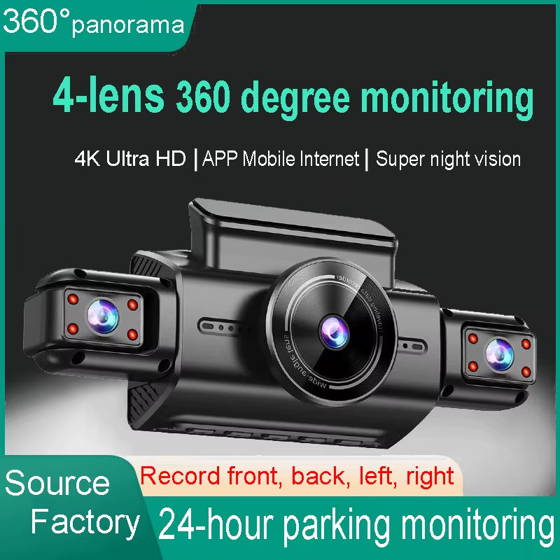 4K 4CH Hidden Dash Cam with APP Night Vision Motion Detection 24/7 Parking Monitor G-Sensor Loop Recording WDR Blackbox Car DVR