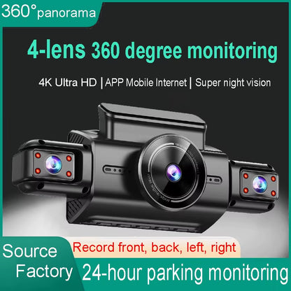 4K 4CH Hidden Dash Cam with APP Night Vision Motion Detection 24/7 Parking Monitor G-Sensor Loop Recording WDR Blackbox Car DVR