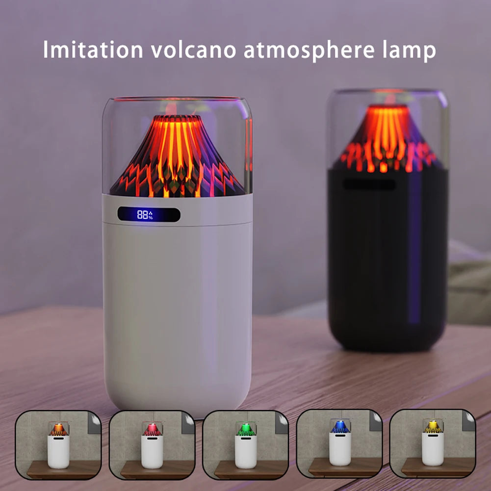 Volcano-Shaped Car Air Humidifier Colorful Night Light Aroma Essential Oil Diffuser USB Plug-In/Battery Charging for Home Office