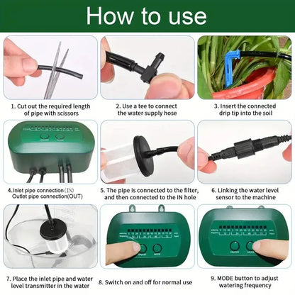 Solar Intelligent Irrigation Kit 6V 2W with Built-In 1800Mah Battery Irrigation for Potted Plants DIY Timed Watering Device