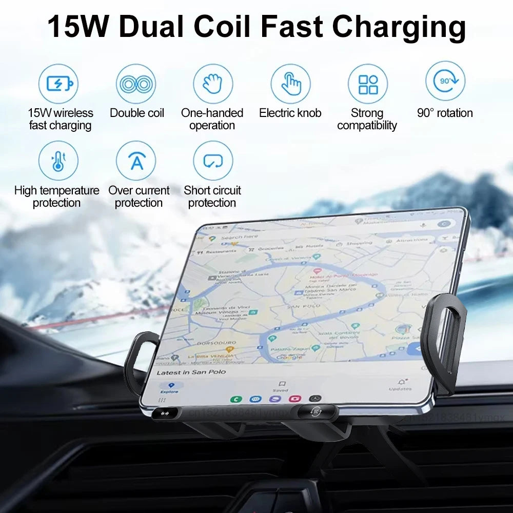 Car Wireless Charger Dual Coil Fold Screen Phone Fast Charging for  Galaxy Z Fold 5 6 Flip 3 4 Air Vent Car Phone Holder