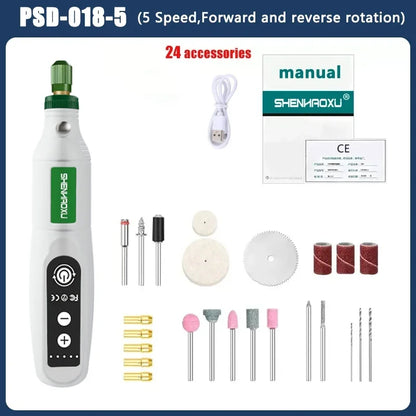 Electric Grinder USB Charging Speed Adjustment Forward and Reverse Carving Grinding Word Polishing Machine Cutting Mini Drill