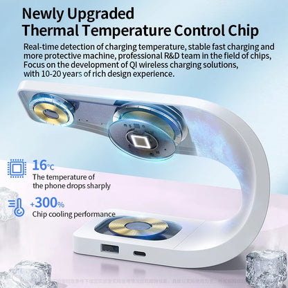 4 in 1 Wireless Charger Metal Shell for Iphone 15 14 13 12 Magnetic Fast Charging Station Stand Dock for Apple Airpods Watch