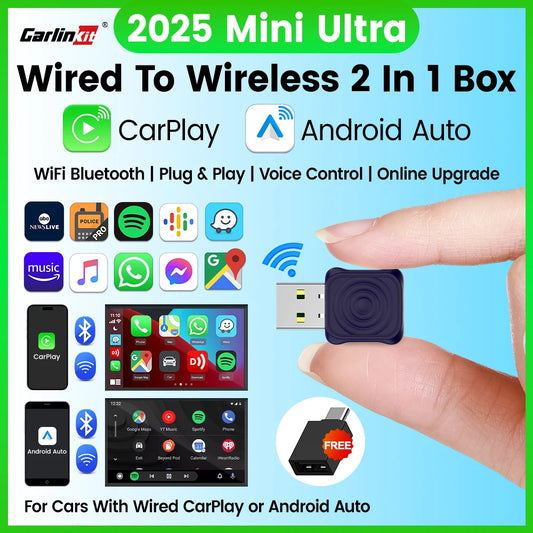 5.0 Mini Ultra Wireless Adapter Wireless Carplay Android Auto for OEM Car Plug and Play Wifi Bluetooth Auto Connection