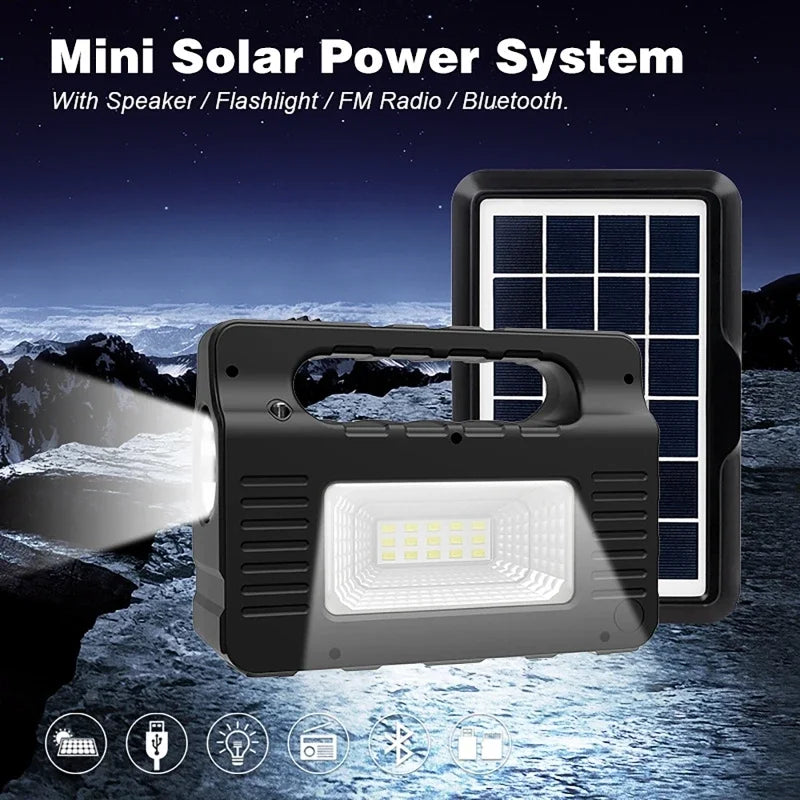 Solar Panel with 3Pcs LED Bulb Highlight Power Generator Kit Energy Saving Solars Lighting with FM Radio for Outdoor Camping