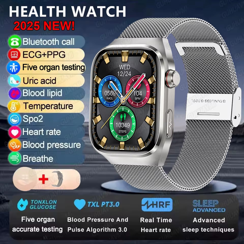 2025New Micro Physical Examination Smart Watch for Men Uric Acid Body Fat Five Organ Health Watches Bluetooth Call Smartbracelet
