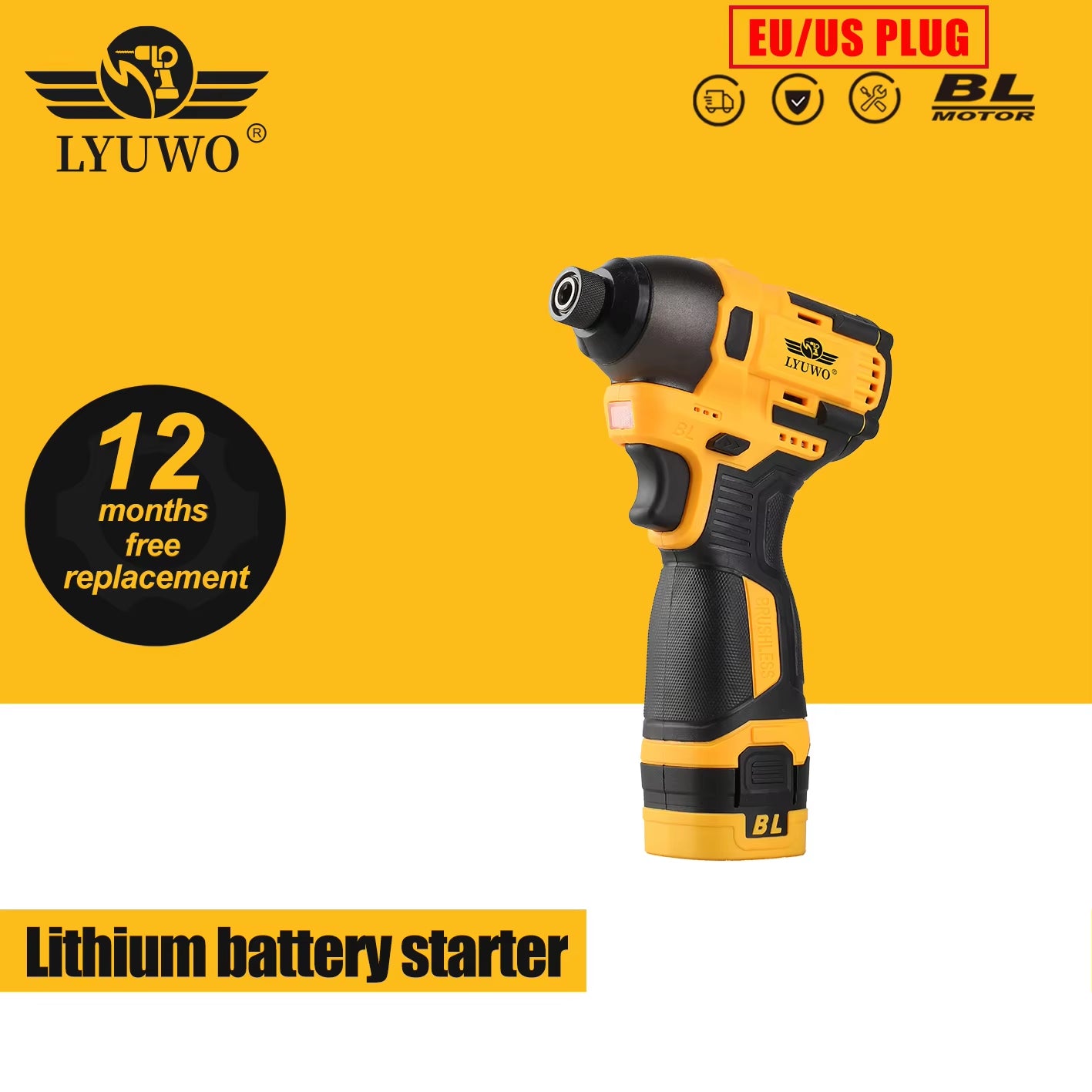 LYUWO 16.8V Electric Drill Driver 140N. M Impact Wireless Drill Bit Household Multifunctional Electric Screwdriver Tool