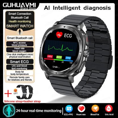 2025New HOT Nursing Grade Health Watch Uric Acid Blood Pressure Blood Oxygen Body Analysis Body Fat Smartwatch ECG+PPG Clock Men